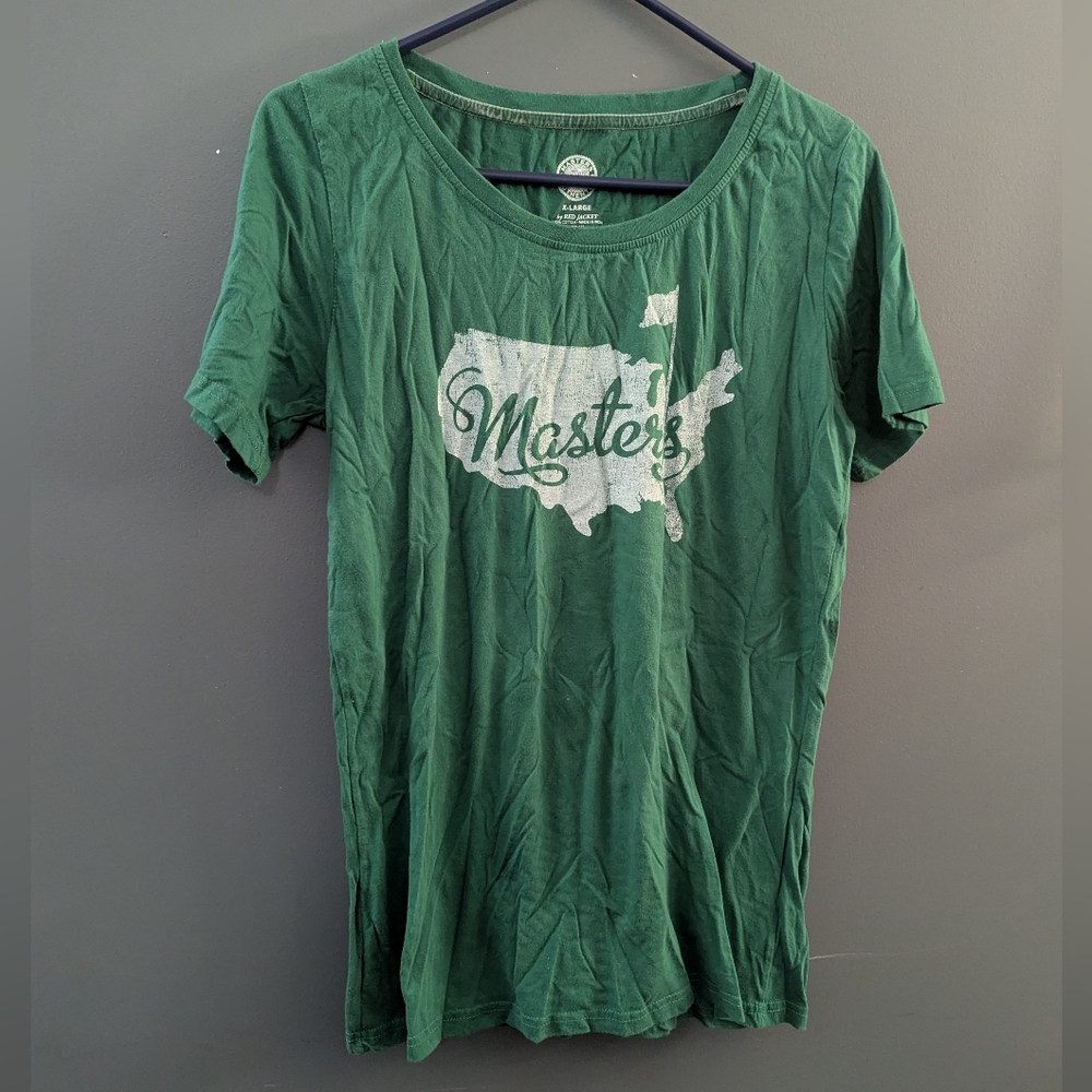 Master's Authentic Red Jacket Green Graphic Tee Women's Size XL EUC